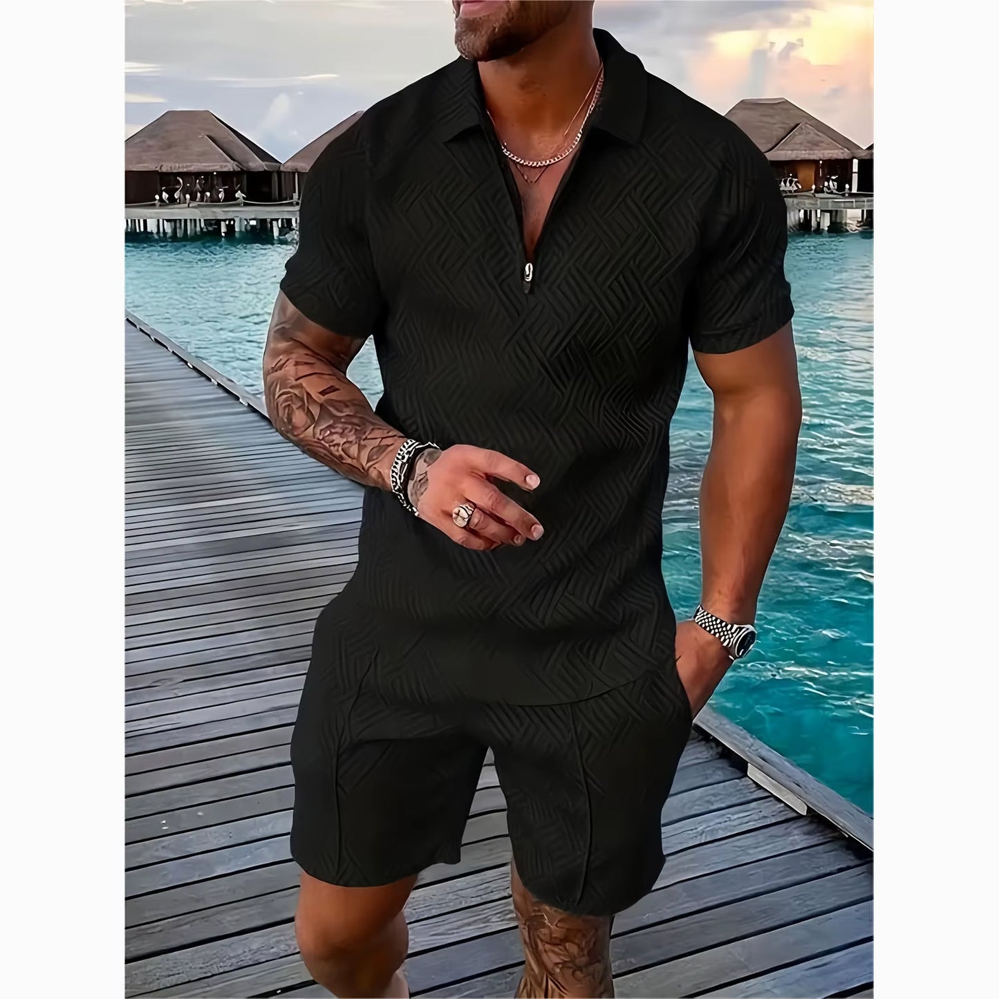 Summer Men'S New Trendy Brand Random Printing Fashion Two-Piece Set Casual Loose Short-Sleeved Shorts Set