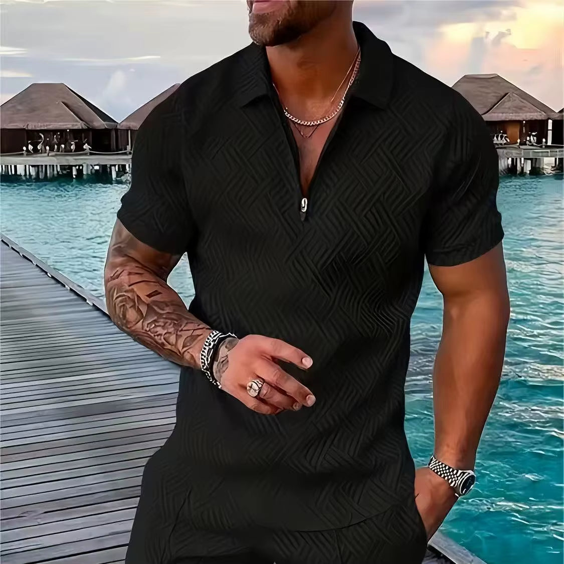 Summer Men'S New Trendy Brand Random Printing Fashion Two-Piece Set Casual Loose Short-Sleeved Shorts Set