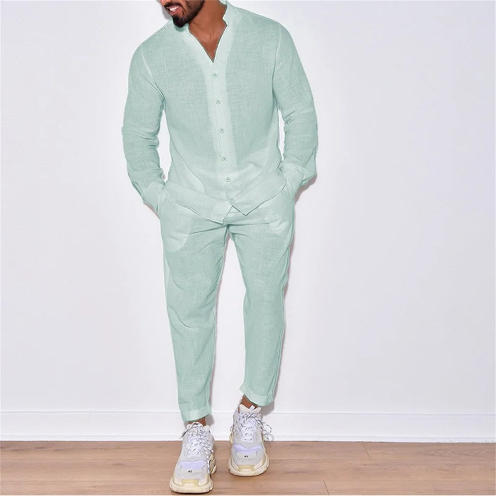 Fashionable Solid-Color Simple and Elegant Daily Basic Commuting Men'S Cotton Casual Suit for Spring and Autumn Seasons