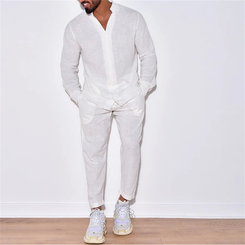 Fashionable Solid-Color Simple and Elegant Daily Basic Commuting Men'S Cotton Casual Suit for Spring and Autumn Seasons