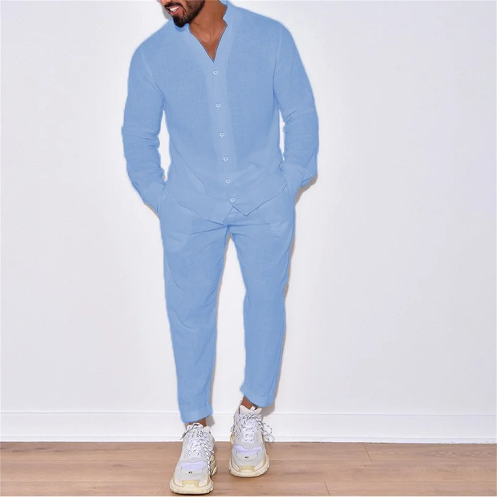Fashionable Solid-Color Simple and Elegant Daily Basic Commuting Men'S Cotton Casual Suit for Spring and Autumn Seasons