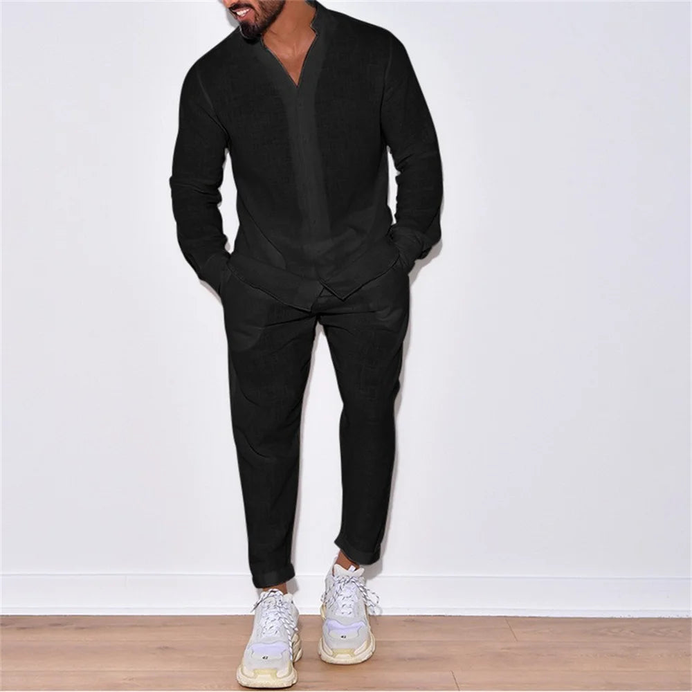 Fashionable Solid-Color Simple and Elegant Daily Basic Commuting Men'S Cotton Casual Suit for Spring and Autumn Seasons