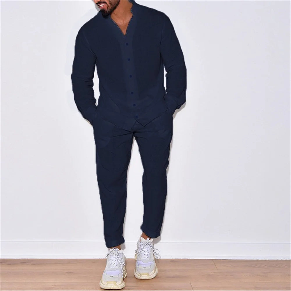 Fashionable Solid-Color Simple and Elegant Daily Basic Commuting Men'S Cotton Casual Suit for Spring and Autumn Seasons