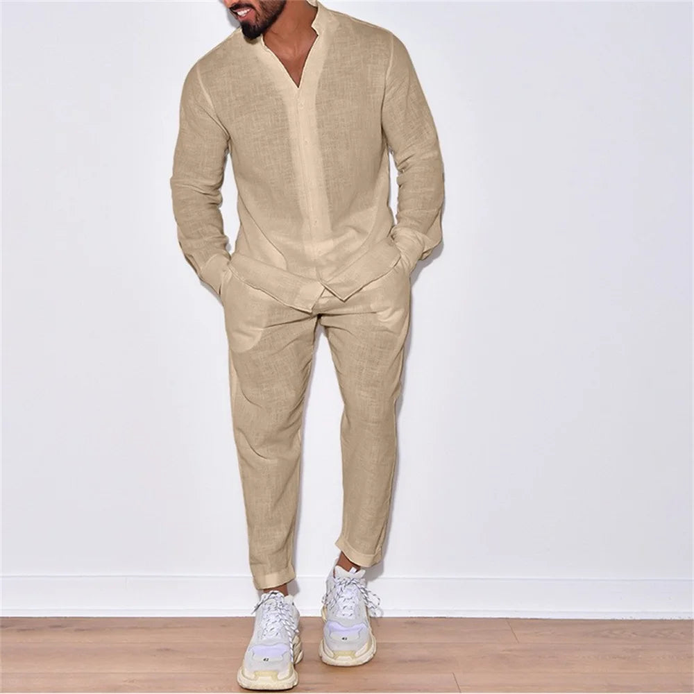 Fashionable Solid-Color Simple and Elegant Daily Basic Commuting Men'S Cotton Casual Suit for Spring and Autumn Seasons